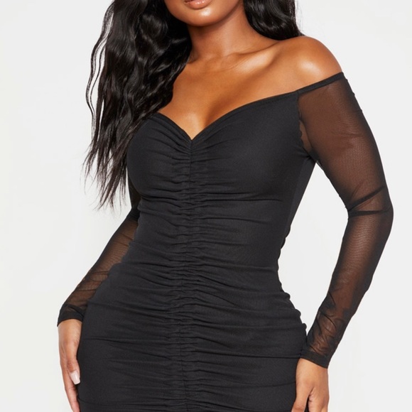 Shape mesh runched detail Bardot body one dress - Picture 3 of 4